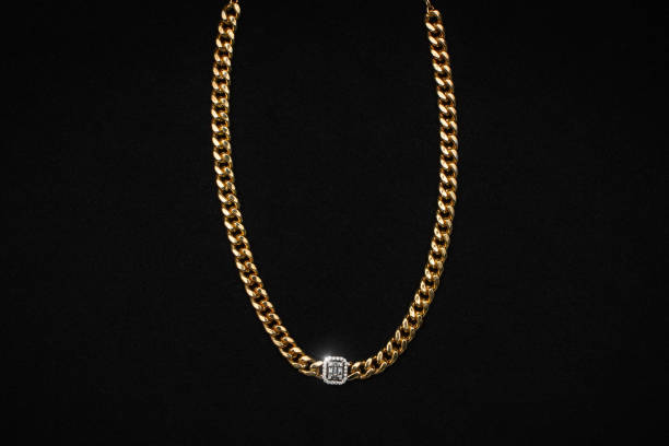 istock Gold Necklace with Square Diamond Accent 2177500314