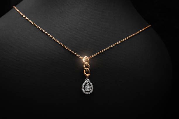 Close up of shiny gold chains and necklace jewelry