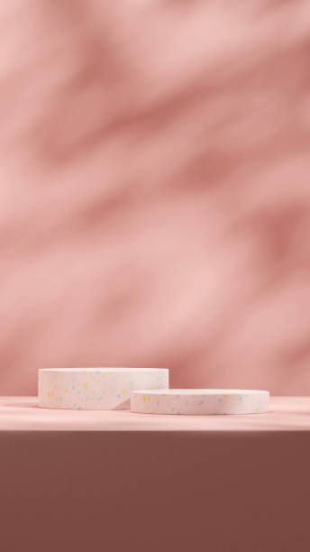 istock 3d rendering mockup template empty pink terrazzo texture podium scene in portrait with gobo light 2177500689