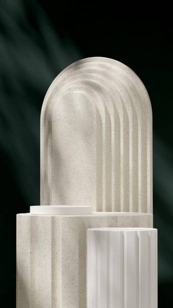 istock Template mockup 3d rendering image natural ceramic texture and white podium in portrait layout 2177501347