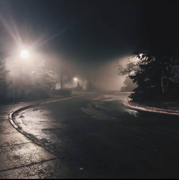 istock Frosty road at night 2177508358