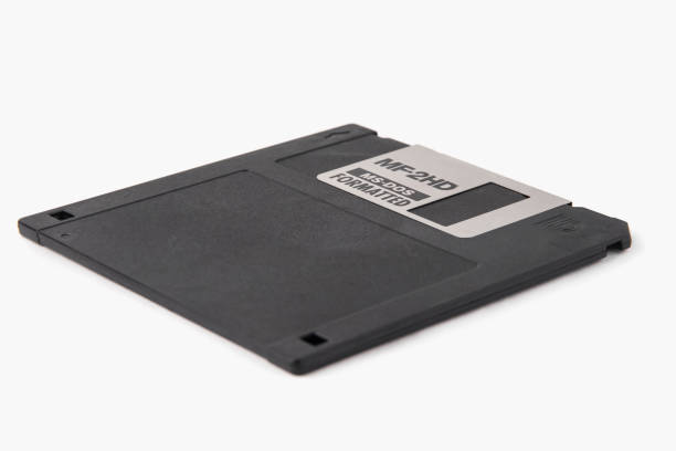 The front of a black floppy disk isolated on a white background
