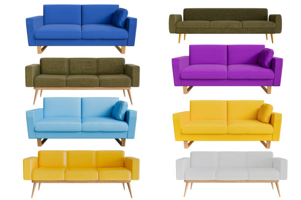 Vibrant sofa against black wall. 3D generated image.