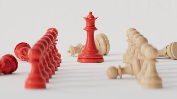istock RED chess has victory over competitors. concept of competition and competition.3D rendering on white background. 2177515178