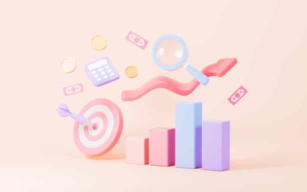 istock Bar graph, growth arrow, floating dollar and target, business development concept, financial growth, 3d rendering. 2177515714