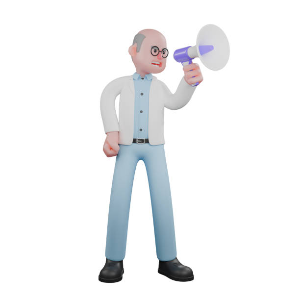 istock 3D Illustration of a Research Expert. A male scientist is standing while speaking using a loudspeaker. Male Scientist 2177518068