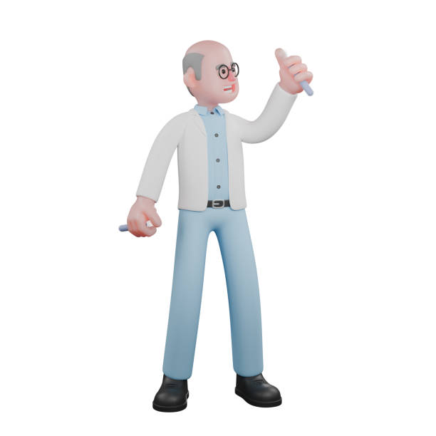 istock Animated Professional Scientist. A male scientist is standing while holding a measuring cup in both hands. 3D Male 2177518189