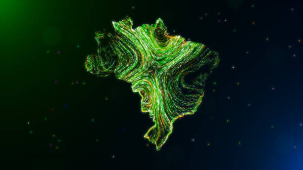 istock Abstract Glowing Hairlines Map of Brazil 2177518510