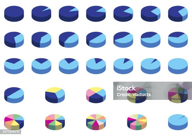 Isometric 5 Pie Chart And Equaldivided Pie Chart Illustration Set Stock ...