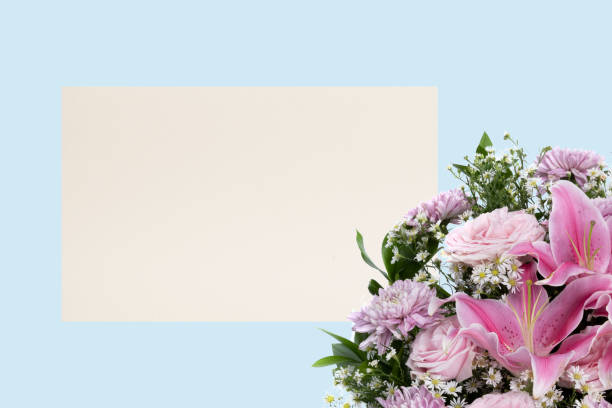 Spring bouquet of pink and white flowers in an envelope