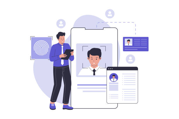 ilustrații de stoc cu cunoaște-ți clientul sau ilustrația conceptului digital kyc - biometrie