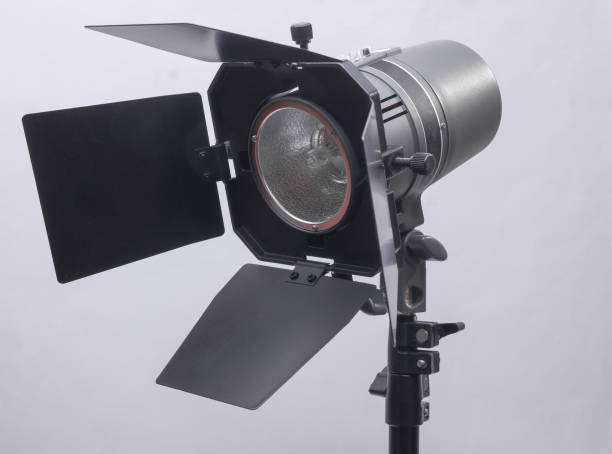 istock Professional studio light with curtains on a tripod on a gray background 2177535852