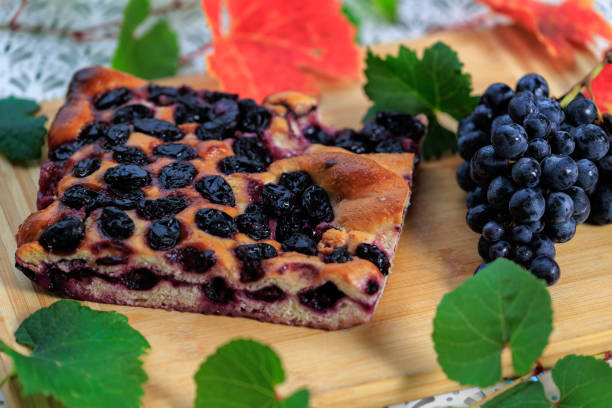Schiacciata all'uva, Italian style food  grape dessert cake