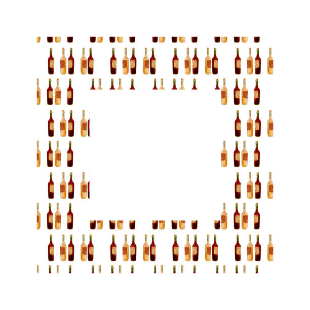 A beautifully designed decorative border made from vintage wine bottles, ideal for various design projects. Isolated frame on a white background for the design of a booklet, flyer, websites, articles, e-pack, label or advertisement. Digital art in watercolor style.