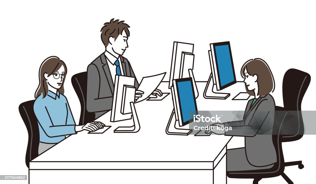 Businessmen Using Computers At Work Workplace Scene Stock Illustration ...