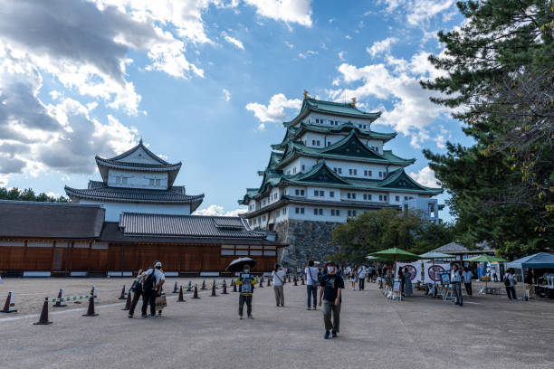 View of Nagoya Castle crowded with tourists. Taken on September 23 2024 in Nagoya, Japan