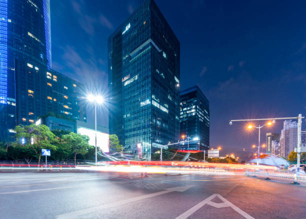 istock moving car with blur light through city at night 2177549439