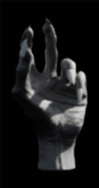 istock Abstract image of old wrinkled hand from hexagon grid, honeycomb. In gray halftones. Vector illustration. 2177553456