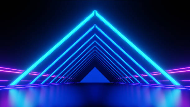 istock 3d Render, Abstract futuristic glowing blue neon light on dark background, technology digital of shining lines. 2177557711