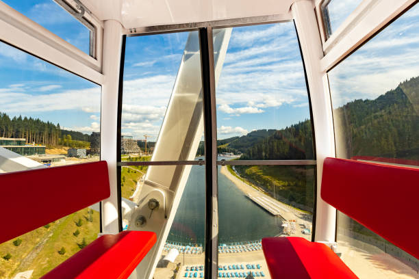Ferris wheel observation cabin view from inside beautiful landscape..