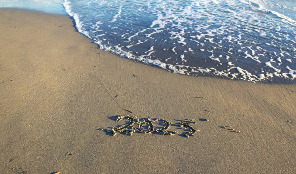 istock 2025 text handwriting  on the sand in a beach with a wave  at ocean beach shore 2177560155