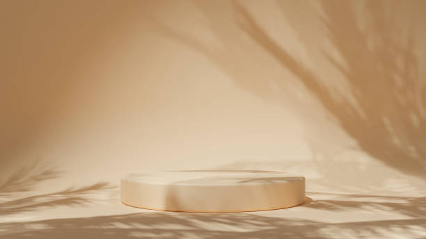 istock Beige empty podium in the empty sunlight showroom for beauty products. 2177566462