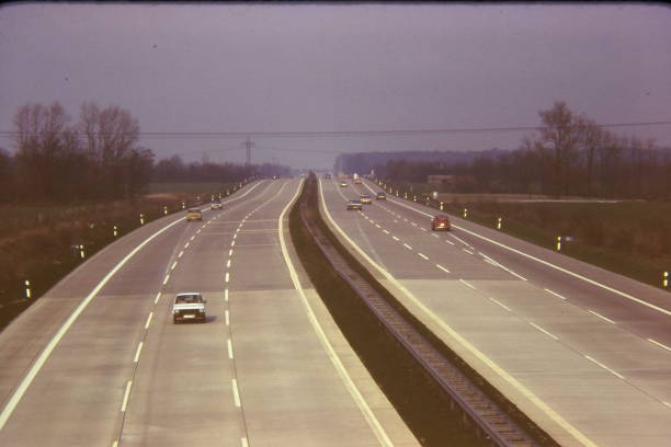 Almost empty motorway (A1) in Germany in the 70s