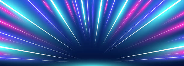 istock Abstract image depicting road speed motion. Vibrant blue and purple neon glow. Illustrating light speed in galaxy, it features purple glowing wave swirls and impulse cable lines. Long exposure design 2177571873