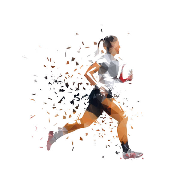 istock Rugby women, female rugby player running with ball, low poly isolated vector illustration 2177575354