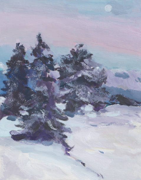 istock Winter fir trees snow gouache painting. 2177576362