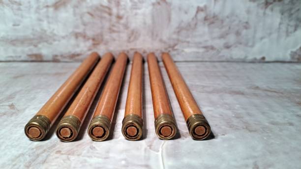 Vintage pen holder with close up and copy space.