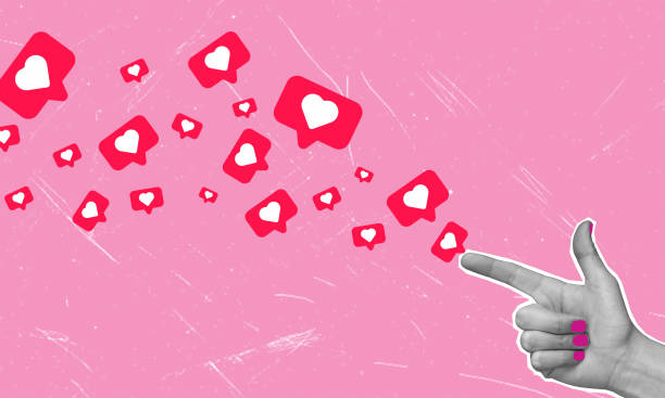 istock Modern art collage featuring hand and flying hearts on pink background with copy space. 2177580550