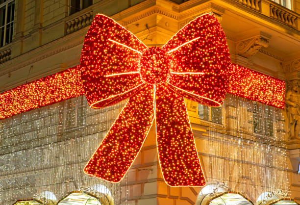 istock Huge illuminated red bow on the building in Vienna, Austria 2177583540