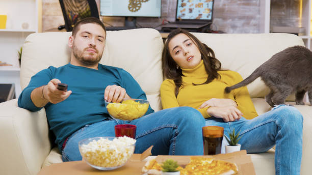 istock Young couple relaxing on the couch with their cat 2177584685
