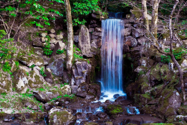A waterfall in a Japanese garden.