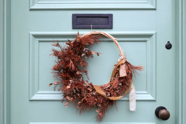 istock Autmnal Wreath Hung from metal letterbox 2177595095