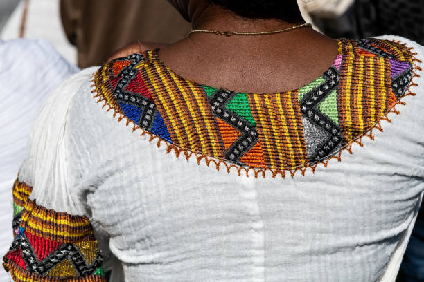 Woman wearing a typical costume from Bahia State in Brazil. Isolated. She is a typical Bahiana.