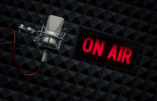 istock Professional microphone and on air sign 2177600551
