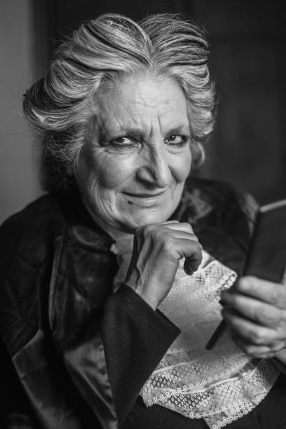 Senior woman black and white portrait