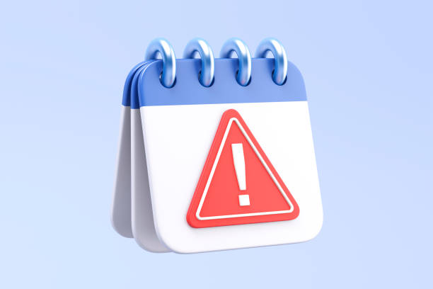 Calendar featuring a red warning triangle with an exclamation mark, symbolizing deadline alerts, important reminders, and urgent tasks. 3d illustration