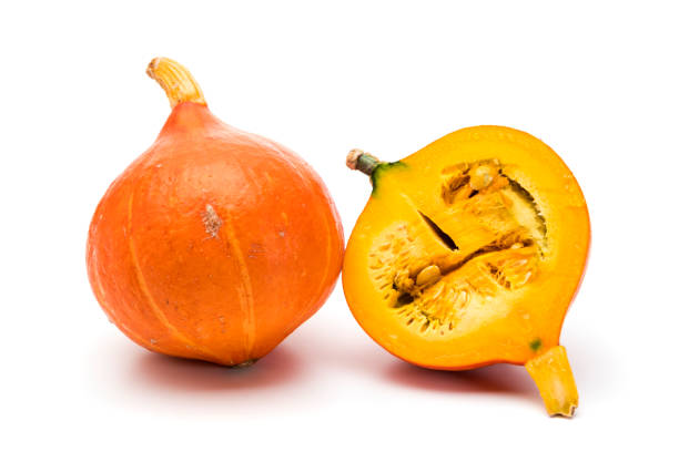 istock Red Kuri squash, whole fruit and cross-section, isolated 2177613615