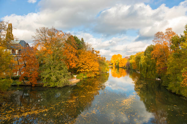 Alster river at Alsterdorf district of Hamburg in autumn