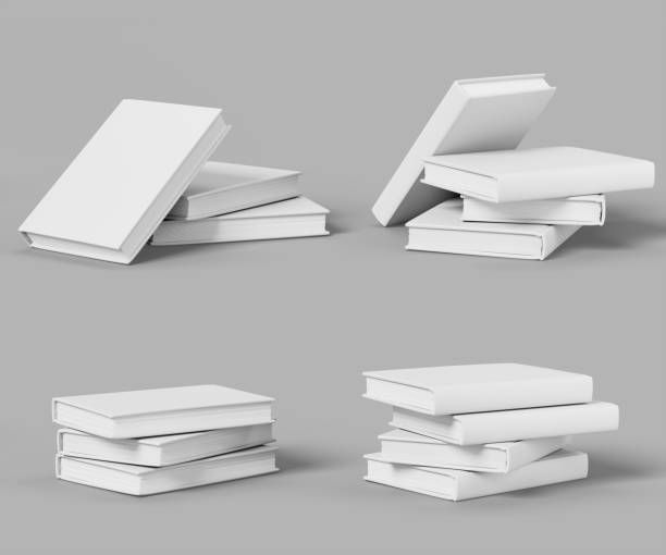 3d set of blank paper book stack mockup with white cover render. Isolated realistic template of closed school textbook, pile of bestseller publication, library or bookstore novelty