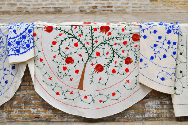Traditional embroidery with pomegranate tree from Uzbekistan. Bukhara
