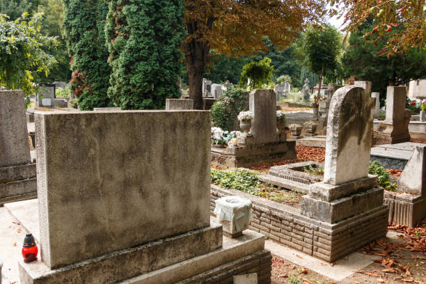 istock autumn cemetery scene with fallen leaves and gravestones 2177621548