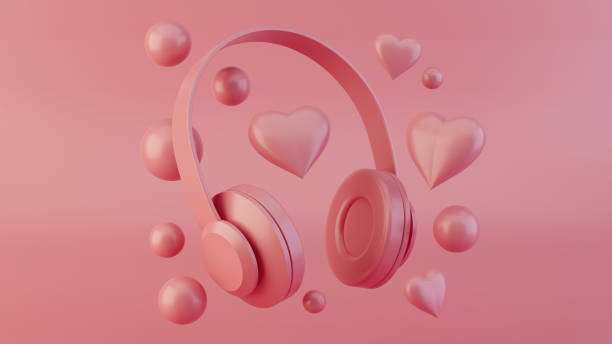 istock Pink headphones with floating hearts and spherical bubbles on a pastel background, representing the love of music, Valentine's Day theme, minimalist design, soft lighting, glossy textures, dreamy aesthetic, 3D render. 2177623404