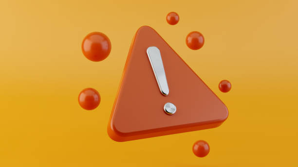 3D render, red triangle warning sign, exclamation mark, floating spheres, yellow background, glossy texture, minimalist design, attention-grabbing, alert symbol, geometric shapes, vibrant colors, clean composition, digital art, product safety, caution icon, modern aesthetic