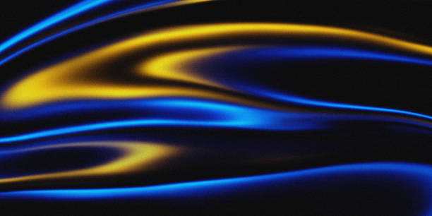 istock Noisy color gradient background grainy. noise texture abstract design with flowing blue and yellow neon light waves set against a dark background, creating a dynamic and futuristic look. 2177624653