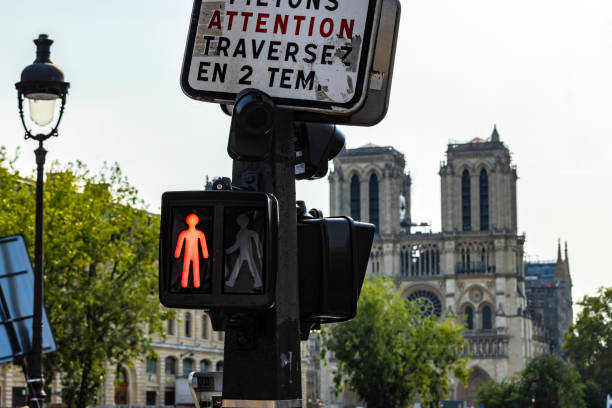 Traffic ligth in  Paris, close to Notre Dame