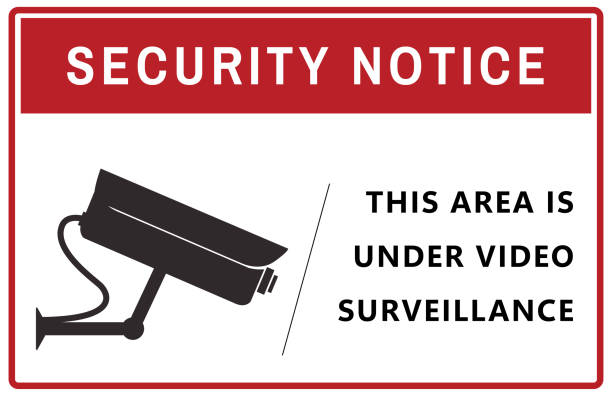 video surveillance warning sign - güvenlik kamerası stock illustrations